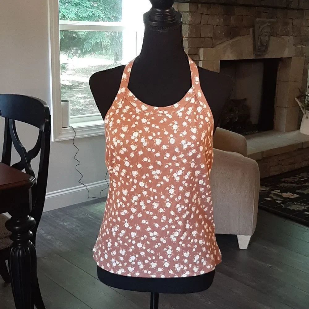 So Brown with White Floral Print Halter Top